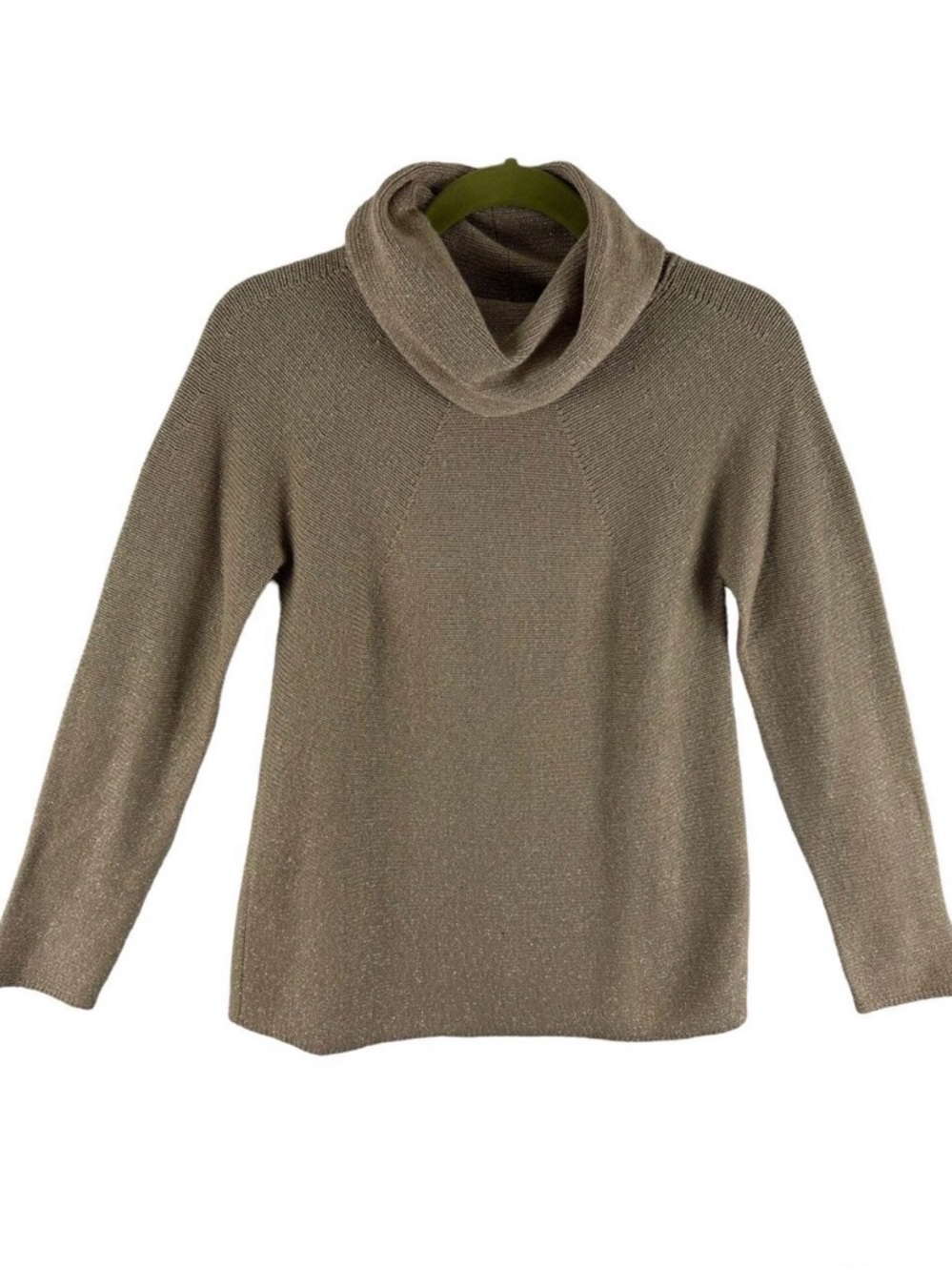 Talbots Gold Shimmery Cowl Neck Long Sleeve Chunky Knit Pullover Sweater Size S